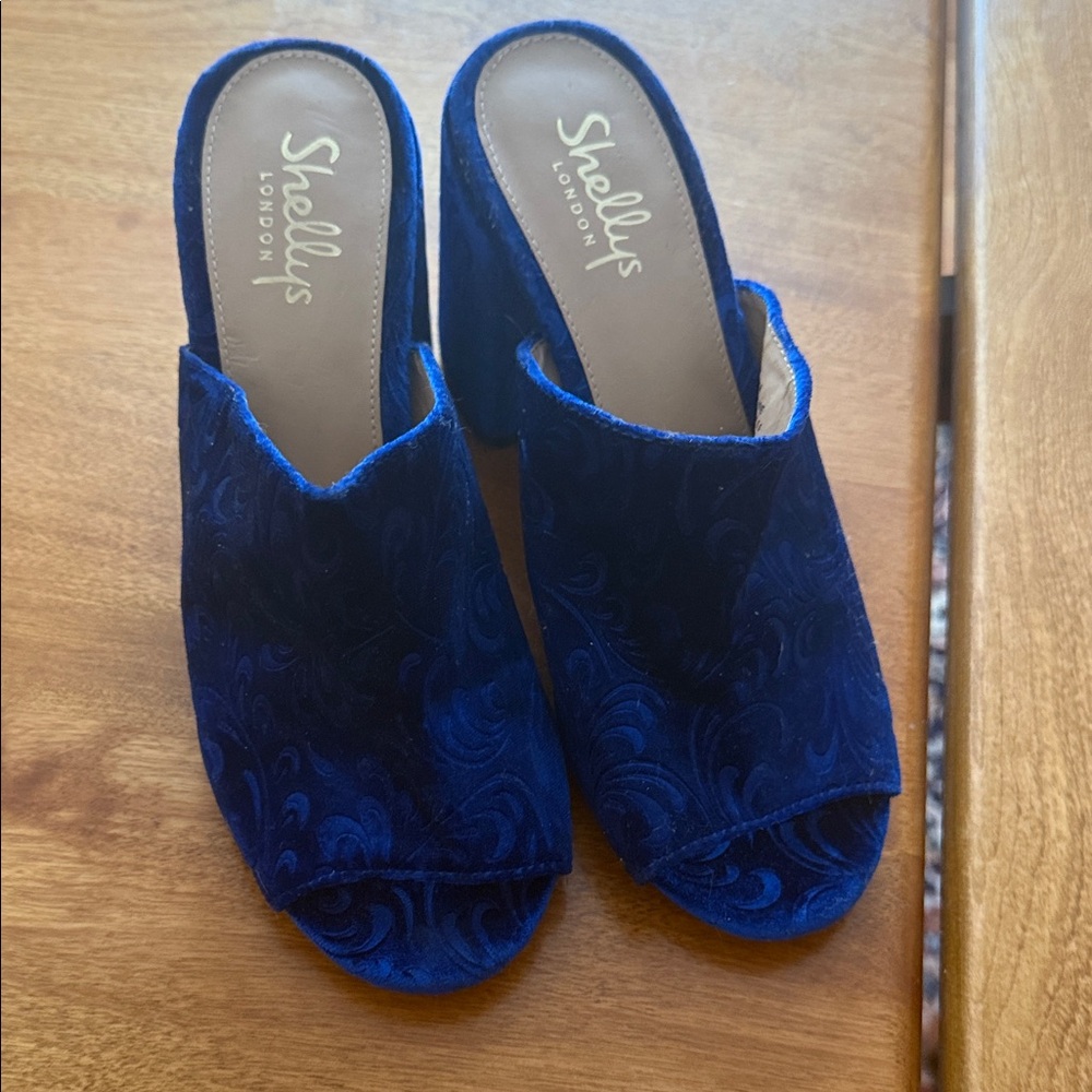 Shellys London Royal Blue Velvet Mules
